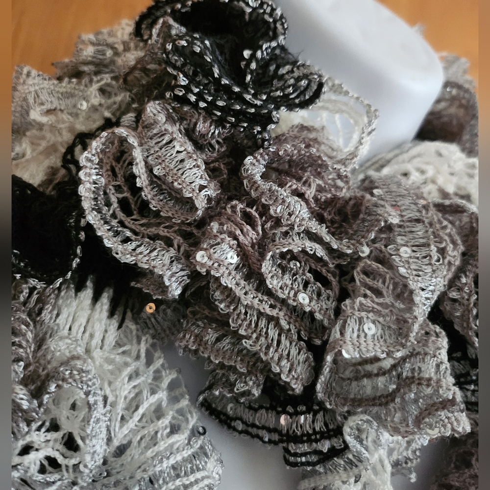Crochet Ruffle Scarf Handmade - Picture 3 of 9